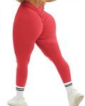 TZLDN V-Back Scrunch Leggings for Women High Waist Butt Lifting Booty Butter Soft Tummy Control Yoga Pants Gym Workout Tights V Back - Red, X-Small