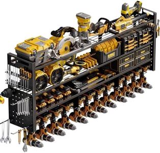 STURDIFLOW Large 49''W Power Tool Organizer Wall Mount | 620lbs Garage Storage Rack with 12 Cordless Drill Holder | 4-Tier Heavy Duty Utility Shelf for Battery Workshop Organization
