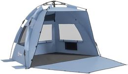 Outsunny Pop Up Tent Beach Tent for 2-3 Person, UPF15+ Easy Set Up Sun Shelter with Extended Floor, Sandbags, Mesh Windows and Carry Bag, Light Blue