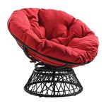 OSP Home Furnishings Wicker Papasan Chair with 360-Degree Swivel, Grey Frame with Red Cushion