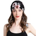 ZLYC Women Summer Chemo Beanie Hat Turbans Head Scala Pre-Floral Headwear(Floral Black)