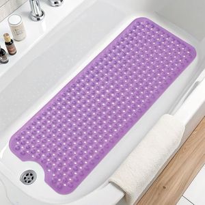 Arotive Bath Tub and Shower Mats, Extra Long Non-Slip 39 x 15 Inch Bath Mat with Drain Holes and Suction Cups, Bath Mats for Inside Shower, Machine Washable, Bathroom Essentials, Purple