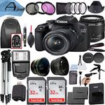 Canon EOS 2000D / Rebel T7 Digital DSLR Camera with 18-55mm Lens, 2 Pack SanDisk 32GB Memory Card, Backpack, Tripod, Slave Flash and A-Cell Accessory Bundle (Black)