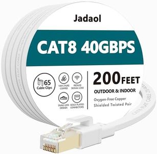 Cat8 Ethernet Cable 200 ft (60.96m), Outdoor&Indoor, Flat 40Gbps 2000MHz S/FTP Cable, Heavy Duty Internet Cord, UV Resistant Weatherproof Shielded RJ45 for Router, Modem, Switch, Gaming, PC, TV, White