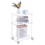 HMYHUM Acrylic Rolling Side Table for Small Spaces, Mobile End Table with Lockable Wheels, Nightstand/Bedside Table for Living Room, Bedroom, 3-Tier, 15.7" L x 11.8" W x 23.6" H, Clear