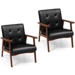 GORELAX Mid Century Modern Accent Chairs Set of 2, Leather Leisure Arm Chair with Seat & Back Cushion, Comfy Living Room Chairs Retro Accent Chair for Reading Nook, Waiting Room (Black)