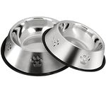 SUOXU Stainless Steel Dog Bowls, Dog Feeding Bowls,Dog Plate Bowls With Non-slip Rubber Bases,Small Pet Feeder Bowls And Water Bowls .Pack of 2