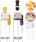 TJ POP Oil Dispenser for Kitchen, 2 Pcs Olive Oil Dispenser Bottles with Silicone Basting and Cleaning Brush, Cooking Oil and Vinegar Dispenser Glass Jug, Soy Sauce Bottle Oil Container, 530ml/18oz