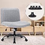 Wide Office Chair Vanity Chair Armless Home Office Desk Chair 120° Rocking Mid Back Ergonomic Computer Chair No Wheels Task Chair Fabric Padded Swivel Chair (Light Gray with Wheels)