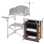 CampLand Cooking Table Folding Outdoor Portable Cook Station Aluminum Camping Kitchen with Storage Organizer (White)