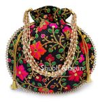 Shubh Shagun Silk Embroidered Both Side Same Work Women Handbag Potli Multicolored (MULTICOLOR_003)