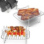 Melearch Air Fryer Rack, Double Layer Rack with Skewer, Rectangle Air Fryer Accessories for Roasting Cooking, 2 PACK - Oven & Dishwasher Safe