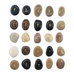 MrMrKura Gemstone Engraved Rune Stones Set of 25 with Elder Futhark Alphabet and Velvet Pouch for Reiki Healing for Meditation Divination Chakra Healing