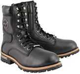 Milwaukee Leather MBM9095W Men's Classic Black ‘Wide Width’ Lace-Up Logger Boots with Side Zipper - 13W