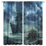 COALHO Rustic Nautical Pirate Ship Curtains Fantasy Nautical Theme Ocean Animals Octopus Pirate Ship Waves Window Treatment Blackout Curtains Thermal Insulated Rod Pocket- 2 Panels 72" L x 31.5" W