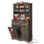 DWVO 70" Tall Kitchen Pantry Cabinet, Farmhouse Kitchen Storage Cabinet with Trash Can ＆2 Drawers, Freestanding Tilt-Out Trash Can Cabinet 10 Gallon, Kitchen Cabinet for Kitchen, Dark Rustic Oak