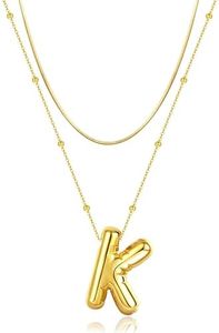 LUCA SMITH Initial Necklaces for Women Girls, Dainty Balloon Bubble Letter Necklace, Name Letter Alphabet Pendant Layered Choker Necklaces Personalized Jewelry Gift, 45+5cm（17.7+2''）, Brass, No