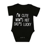 Koolee_Baby Clothes Infant Baby Boy Girls Summer Jumpsuit Romper Bodysuit Outfits I'm Cute Mom's Hot Dad's Lucky Black