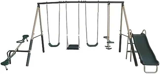 XDP Recreation Crestview Outdoor Play Kids Backyard Playset Swing Set with 2 Swings, Slide, Stand N Swing, Fun Glider, & See Saw, Ages 3 to 8