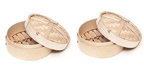 Andrew James Pack of 2 Round Shape Momos/Dimsum/Wanton Steamer Bamboo Box - Great for Dim Sum, Buns, Dumplings, Vegetables, Fish - 10 Inch