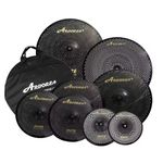 Arborea Low Volume Cymbal Pack 8pcs Black Quiet Practice Cymbals for Drums Set 10"/12"Splash/14"Hihats/16"Crash/18"Crash/20"Ride/18"China Silent Cymbal with Cymbal Bag