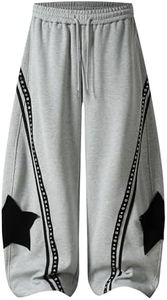 Vamtac Baggy Sweatpants Men Y2k Star Patch Striped Wide Leg Pants 2026 Loose Casual Barrel Sweat Pants with Pockets Gray