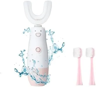 Meqtpomy Kids Electric Toothbrush，6 Cleaning Models Toddler Toothbrush Waterproof Battery Powered 360 Automatic Sonic u Shaped Toothbrushes for 2-7 Years Old for Boys Girls（Pink）