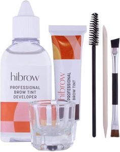 Hi Brow Professional Tinting Kit - Eyebrow Dye Full Size Set - 15ml Tint, 50ml Tint Developer, Glass Mixing Dish, Dual End Brush, Mascara Wand, Orange Wood Stick (Dark Charcoal)