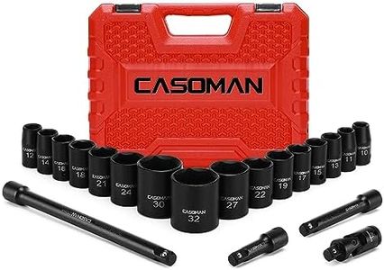 CASOMAN 1/2-Inch Drive Shallow Impact Socket Set, Metric, 10mm-32mm, CR-V, 6-Point, 20-Piece 1/2" Shallow Sockets Set with Extension Bar and Universal Joints
