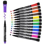 Magnetic Dry Erase Markers Fine: 12 Colors Erasable Whiteboard Markers Fine Point with Eraser Cap, Low Odor White Board Dry Erase Pens Fine Tip for Kids & Teachers, Home, Office and School Supplies