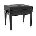 gear4music Black Piano Stool with Storage Height-Adjustable