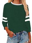 Baseball Mom Shirts for Women Raglan 3/4 Sleeve Color Block Cute Tops Casual T-Shirts Comfy Blouses, Color Block-deep Green, Small