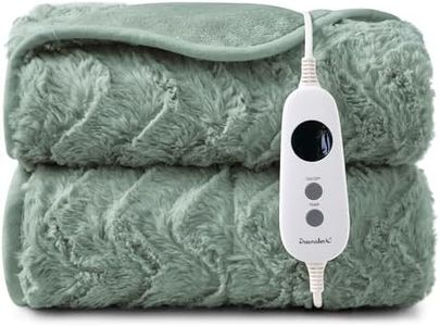 Dreamaker Luxury Faux Fur Electric Heated Throw Blanket 200x180cm Heating Rug Reversible Coral Fleece Plush Snuggle Overheat Protection LED Display 9 Heat Settings Detachable Controller - Leaf