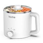 Vocha Electric Hot Pot, 1.6L Rapid Ramen Noodles Cooker, Electric Stainless Steel Stock Pot, Multi-Functional Mini Cooker for Soup, Pasta, Oatmeal, Dumplings, with Dual Power Control (White)