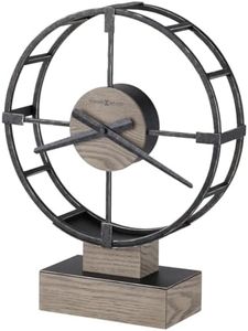Howard Miller Juno Accent Clock, Gray Finish Circular Accent Design Solid Metal Material Wooden Rectangular Base, Analog Display Battery Operated Quartz Movement Perfect Timepiece for Home