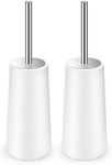 IXO Toilet Brush and Holder, 2 Pack Toilet Brush with 304 Stainless Steel Long Handle, Toilet Bowl Brush for Bathroom Toilet-Ergonomic, Elegant,Durable (White)