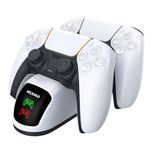 NexiGo Dobe Upgraded PS5 Controller Charger,Dual Charing Station with LED Indicator,High Speed,Fast Charging Dock for Playstation 5 DualSense Controller,White,usb,Pack of 1