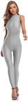 speerise One Piece Bodycon Jumpsuit for Women Sleeveless Spandex Bodysuit Zipper Romper for Club Catsuit, Gray, L