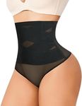 JOSERGO Thong Shapewear Tummy Control Shaping Underwear for Women High Waist Body Shaper, Black, Large