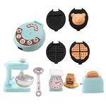 Miniature Dollhouse Kitchen Set 1:12 Decoration Waffle Maker Toaster Scale Stand Mixer Flour 10PCS Modern Mini House Furniture Accessories Kit Pretend Play (Blue)