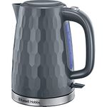 Russell Hobbs Honeycomb Electric 1.7L Cordless Kettle (Fast Boil 3KW, Grey premium plastic, matt & high gloss finish, Removable washable anti-scale filter, Push button lid, Perfect pour spout) 26053