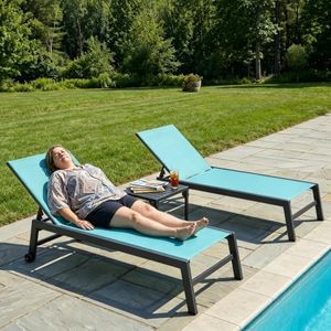 PURPLE LEAF Oversized Patio Lounge Chairs Set of 2 w/Wheels Turquoise Blue