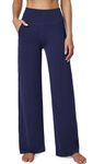 wkwmrpet Womens Elastic Waist Yoga Pants Comfy Lounge Wide Leg Sweatpants with 2 Pockets Navy Blue L