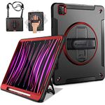 Miesherk Case for iPad Pro 12.9 Inch 6th/5th/4th Generation, Military Grade Heavy Duty Shockproof iPad Pro 12.9 Case - Rotating Stand, Pencil Holder, Hand/Shoulder Strap, Red