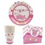 Rozi Decoration Pink Theme Baby Shower Party Set of 64 Pcs Contains Disposal Paper Plates, Paper Cups, Tissue Paper Combo Set for Baby Shower, Welcome Baby Theme Party