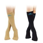 SkatingSpirit Figure Skating Socks (2 Pairs), Knee high, Extra wide cuff band non-slipping, Beige, One size