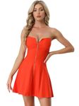 Allegra K Women's Sexy Strapless Party Dress Sweetheart Neck Sleeveless Summer Mini Dresses, Orange, S