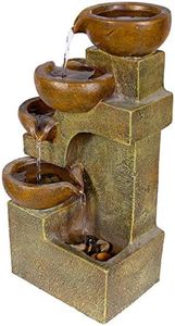 Alpine Corporation WCT726 Indoor/Outdoor Tabletop Tiered Pouring Pots Waterfall Fountain with Natural Stone Look, 16", Brown