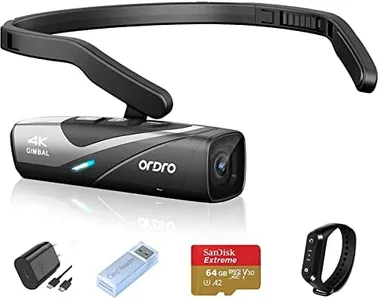 Ordro EP8 4K Head-Mounted Video Camera, Ultra HD 4K 60FPS Camcorder Vlog Hands Free Wearable Camera, Has 2-Axis Gimbal Video Stabilizer, Wi-Fi APP, Auto Focus with Remote Control，64G Micro Card