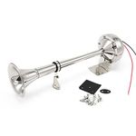 OXFUZZ 12V Single Trumpet Horn Marine Boat Air Horn 125dB Electric Air Horn for Car Truck Boat, Stainless Steel